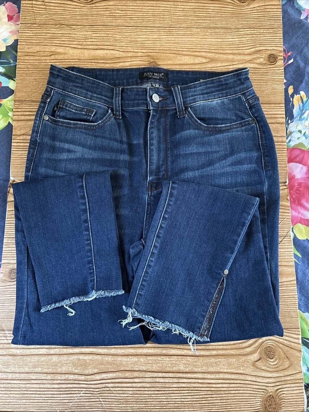 Judy Blue JB82424DK Skinny Fit Jeans Size 11/30 High Rise Side Slit Raw Hem - Picture 4 of 10